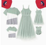 Robe Duo Mère Et Fille Avec Broderie Verte