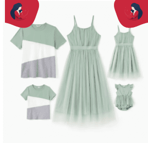 Robe Duo Mère Et Fille Avec Broderie Verte