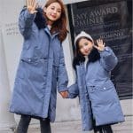 Manteau Hiver Mere Fille Bleu