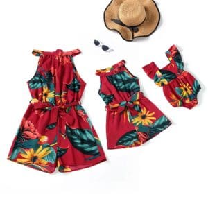 ++Combishort Mère Fille Tropical Rouge