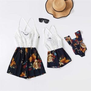 Combishort Mère Fille Tropical Dentelle