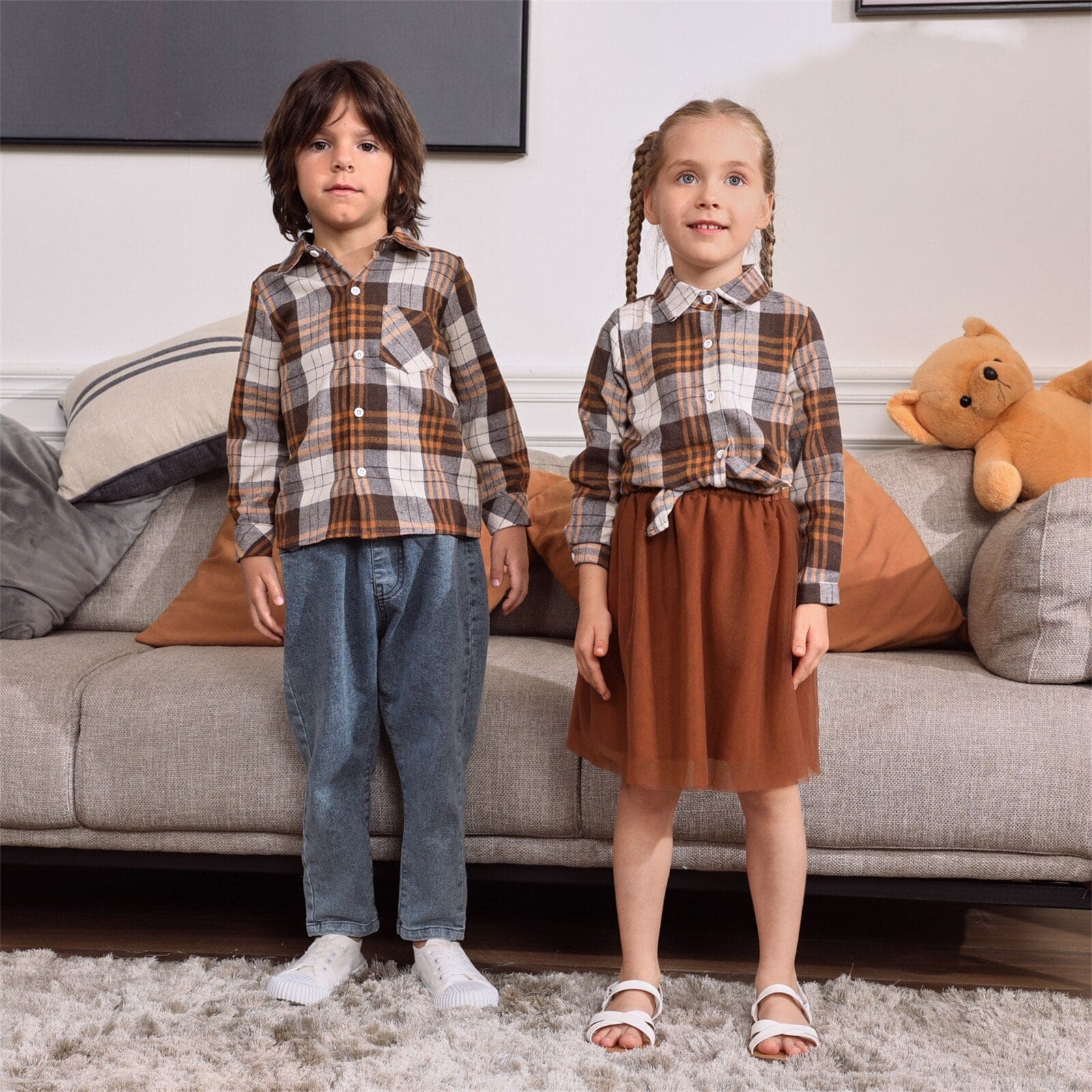 Ensemble Vestimentaire Coordonné À Motif Quadrillé Marron – Image 5