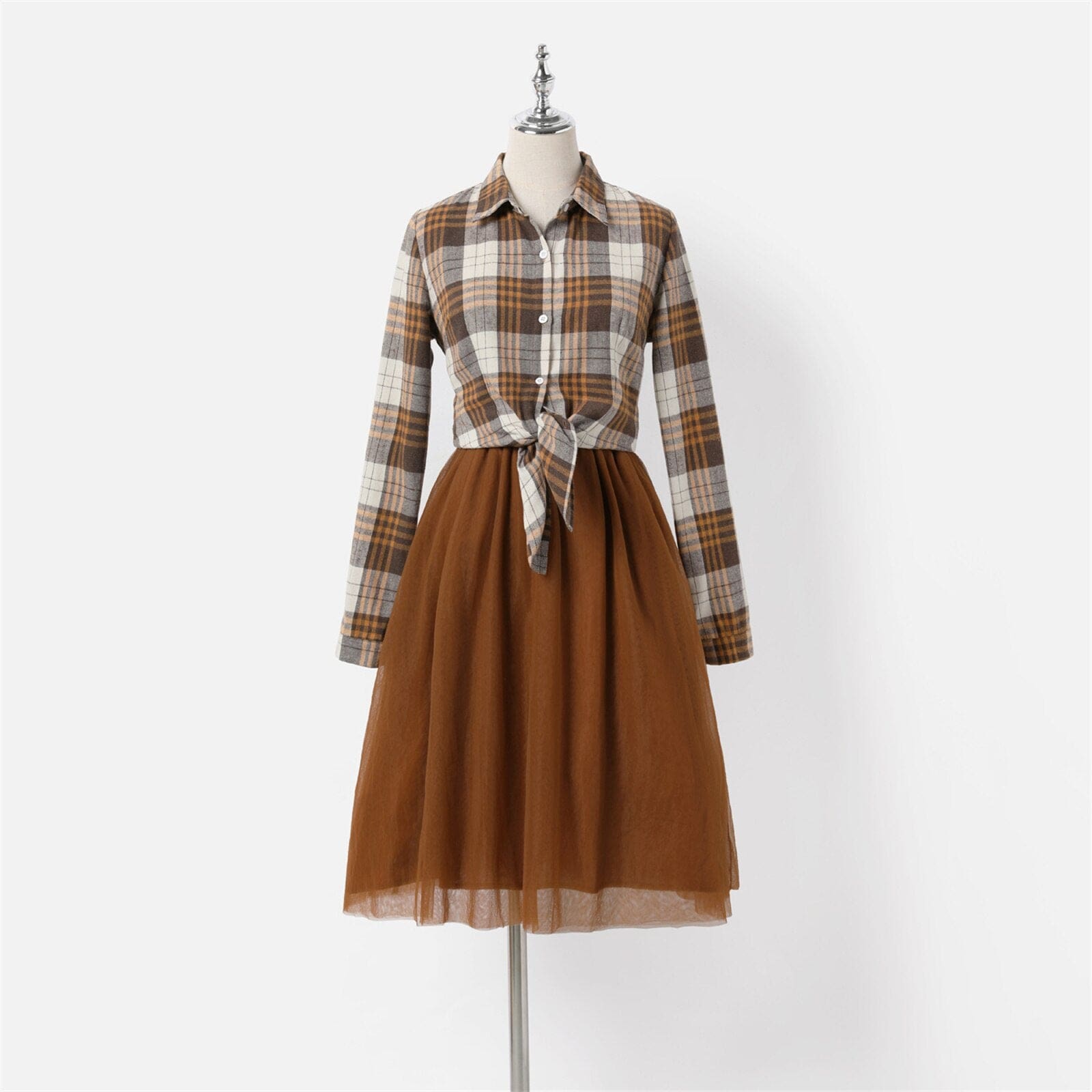 Ensemble Vestimentaire Coordonné À Motif Quadrillé Marron – Image 4