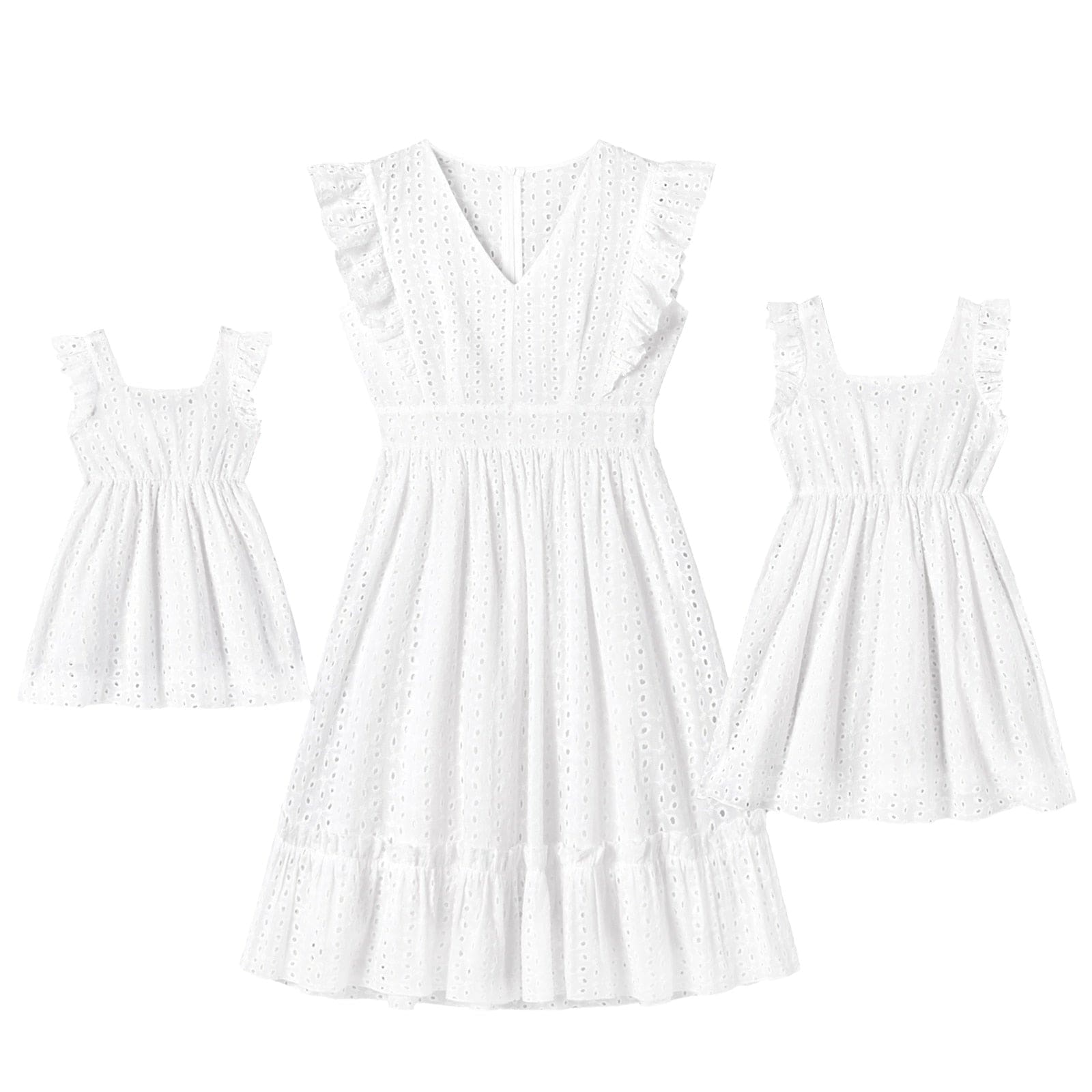 Robe Duo Mère Et Fille À Broderies Blanches – Image 3