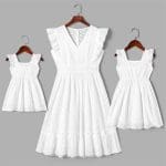 Robe Duo Mère Et Fille À Broderies Blanches