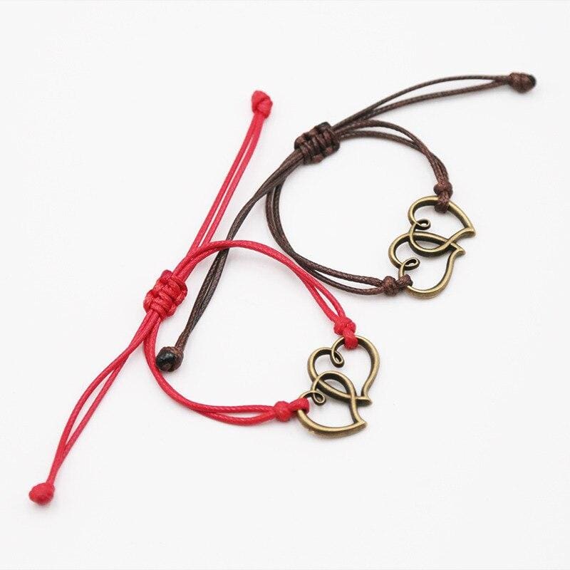 Bracelet Couple Coeur Bracelet Couple Mon Mini Moi Rouge et Brun