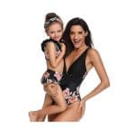 Maillot De Bain Mere Fille 1 Piece Noir Fleuri