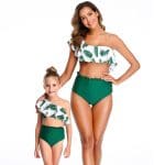 Maillot De Bain Mere Fille 2 Pieces Blanc Et Vert