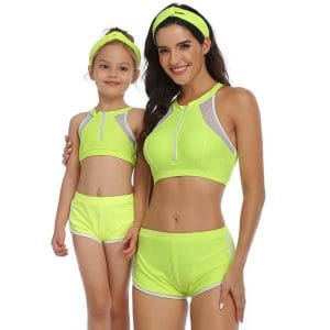 Maillot De Bain Mere Fille 2 Pieces Shorty Jaune