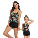Maillot De Bain Mere Fille 2 Pieces Shorty Noir Tropical