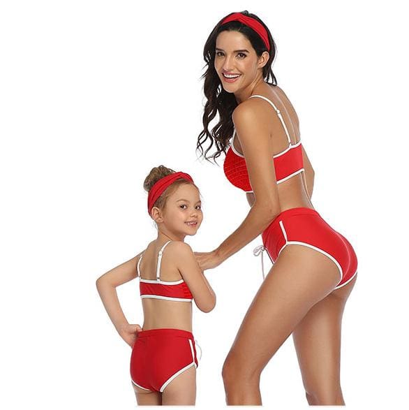 Maillot De Bain Mere Fille 2 Pieces Shorty Rouge – Image 3