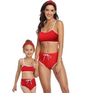 Maillot De Bain Mere Fille 2 Pieces Shorty Rouge