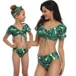 Maillot De Bain Mere Fille 2 Pieces Vert Feuillage