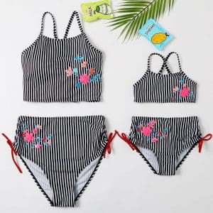 Maillot De Bain Mere Fille à Rayures 2 Pieces