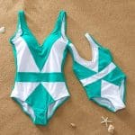 Maillot De Bain Mere Fille Bleu Turquoise et Blanc