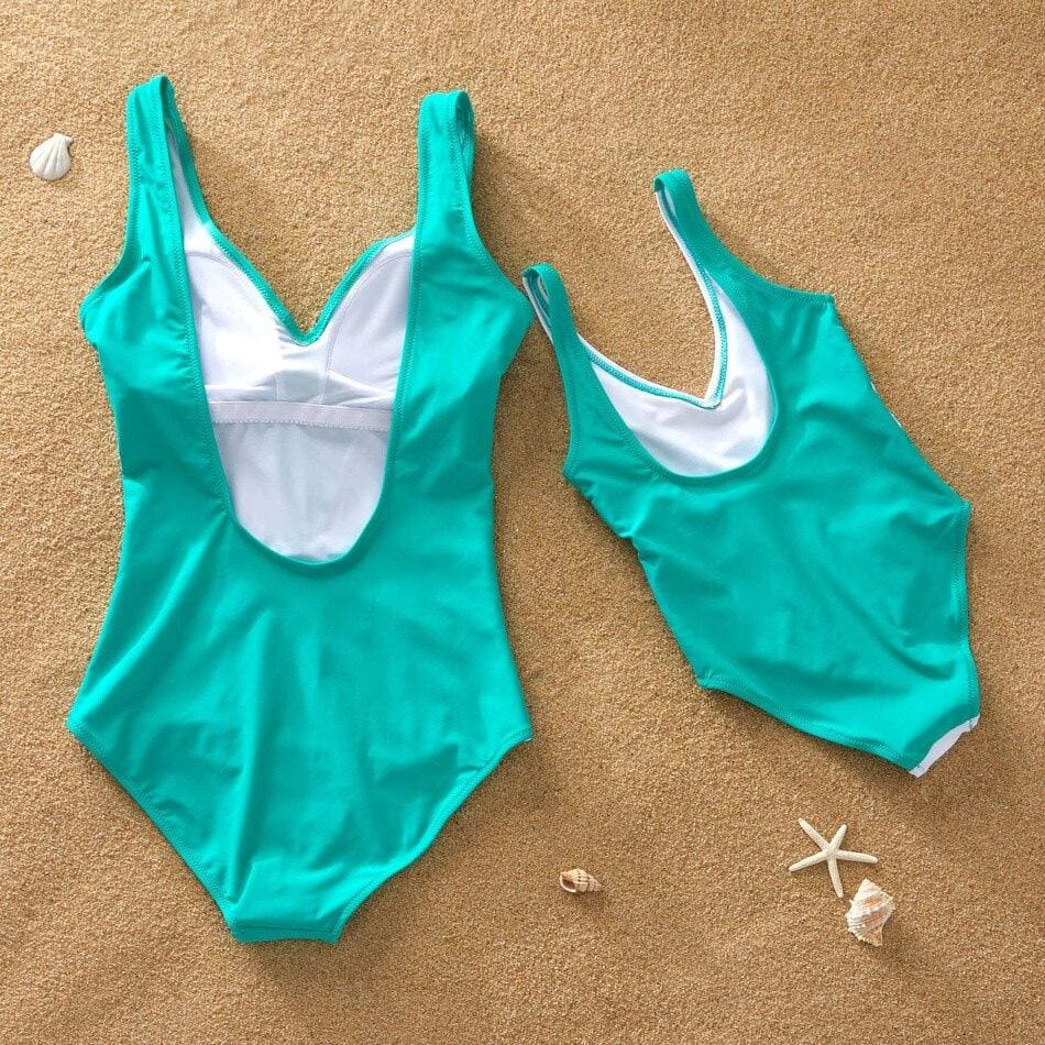 Maillot De Bain Mere Fille Bleu Turquoise et Blanc – Image 2