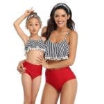 Maillot De Bain Mere Fille Deux Pièces Rouge et à Rayures