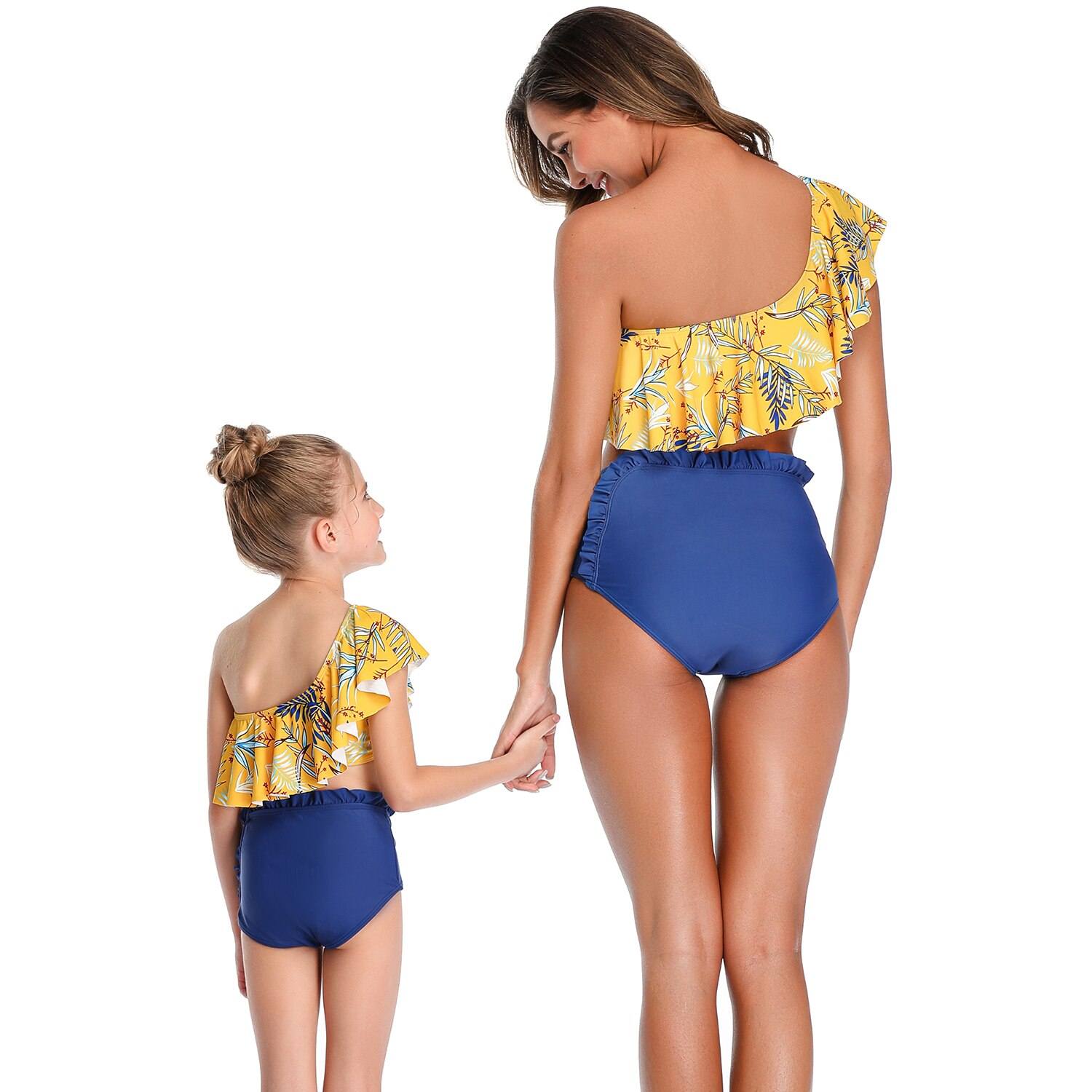 Maillot De Bain Mere Fille Jaune et Bleu – Image 2