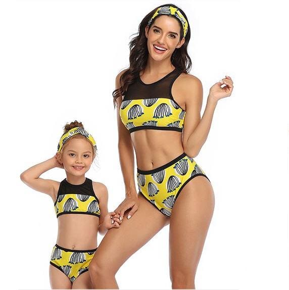Maillot De Bain Mere Fille Jaune et Noir – Image 2