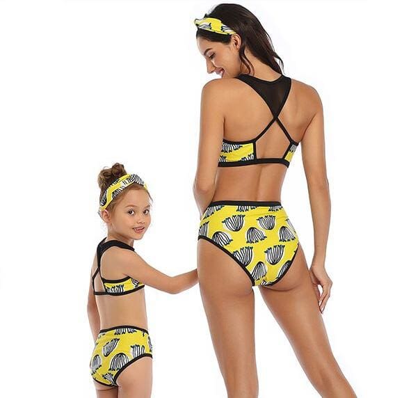 Maillot De Bain Mere Fille Jaune et Noir – Image 3