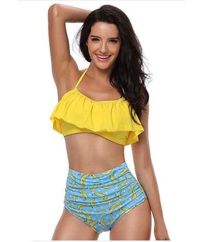 Maillot De Bain Mere Fille Jaune Turquoise Taille Haute – Image 2