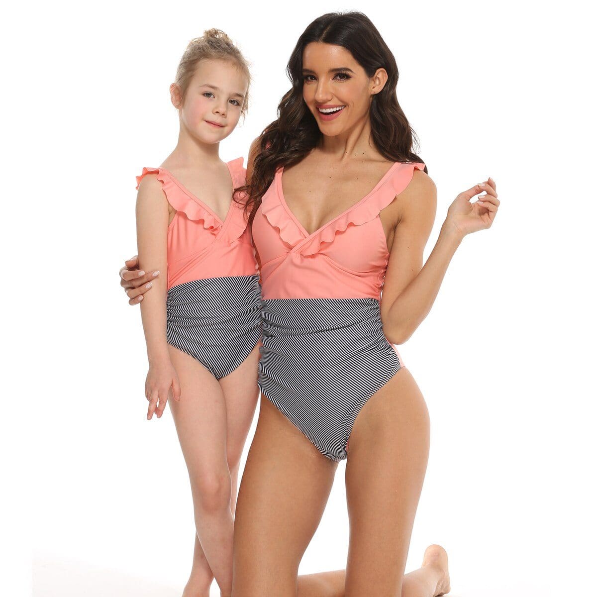 Maillot De Bain Mere Fille Rose Pastel