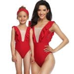 Maillot De Bain Mere Fille Rouge Rubis
