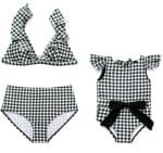 Maillot De Bain Mere Fille Style Retro Noir