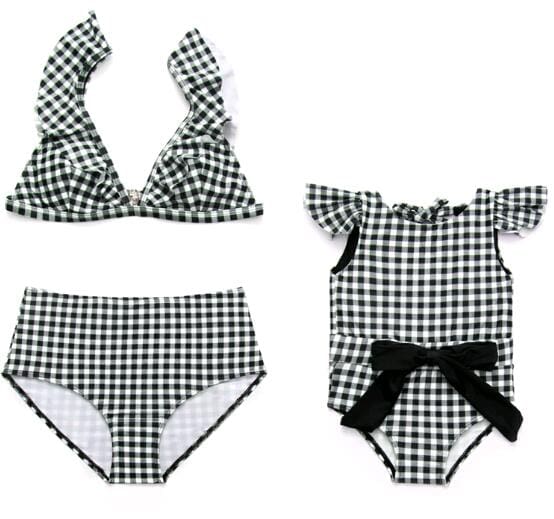 Maillot De Bain Mere Fille Style Retro Noir