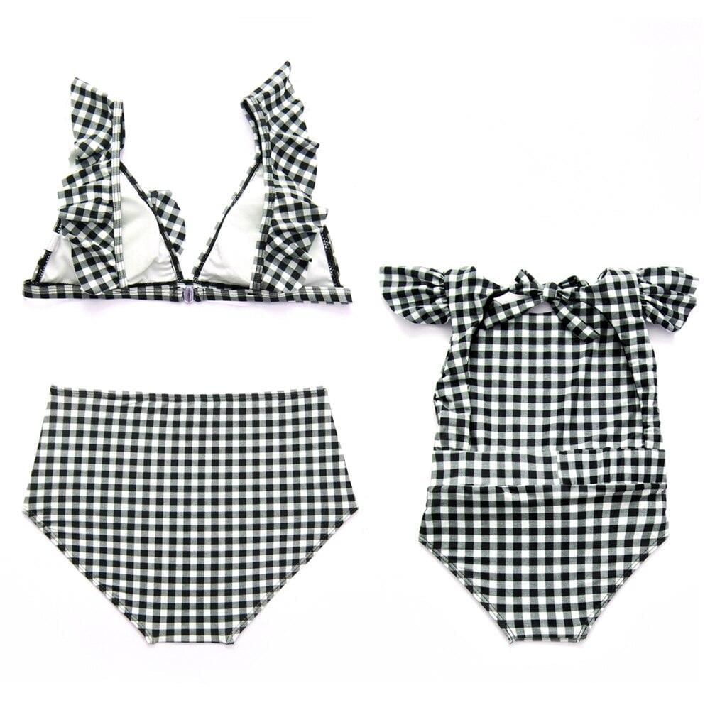 Maillot De Bain Mere Fille Style Retro Noir – Image 2