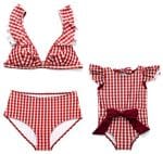 Maillot De Bain Mere Fille Style Retro Rouge