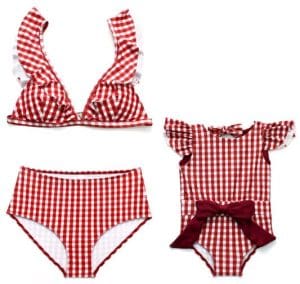 Maillot De Bain Mere Fille Style Retro Rouge