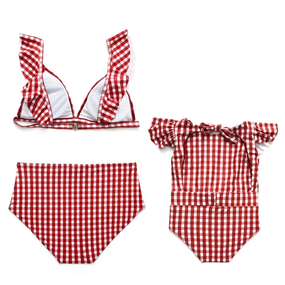 Maillot De Bain Mere Fille Style Retro Rouge – Image 2