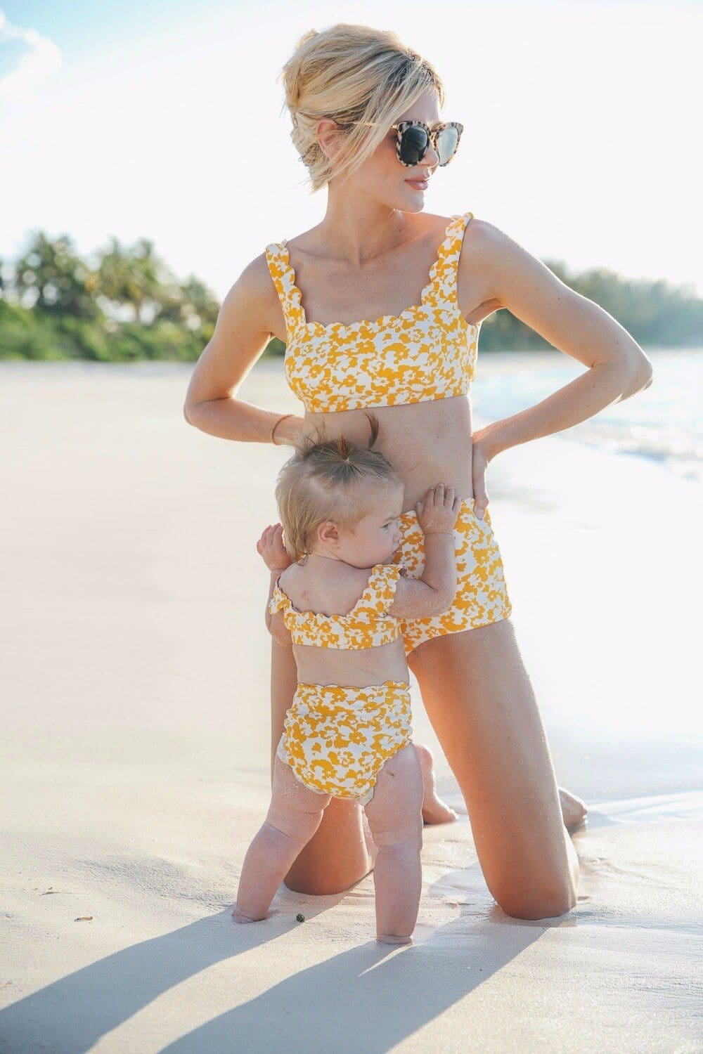 Maillot De Bain Mere Fille Style Vintage Jaune – Image 3