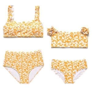 Maillot De Bain Mere Fille Style Vintage Jaune