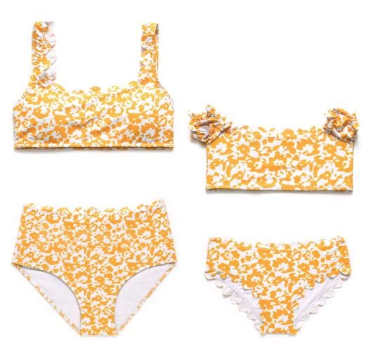 Maillot De Bain Mere Fille Style Vintage Jaune