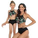 Maillot De Bain Mere Fille Taille Haute Noir Exotique