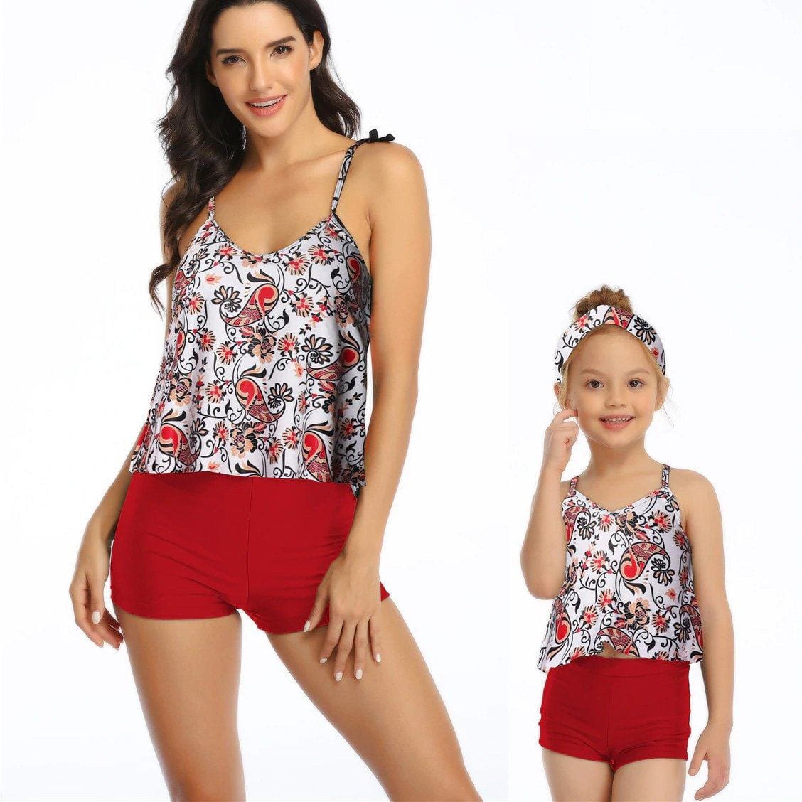 Maillot De Bain Mere Fille Tankini Rouge et Blanc – Image 2