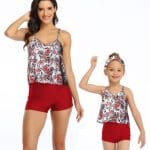 Maillot De Bain Mere Fille Tankini Rouge et Blanc