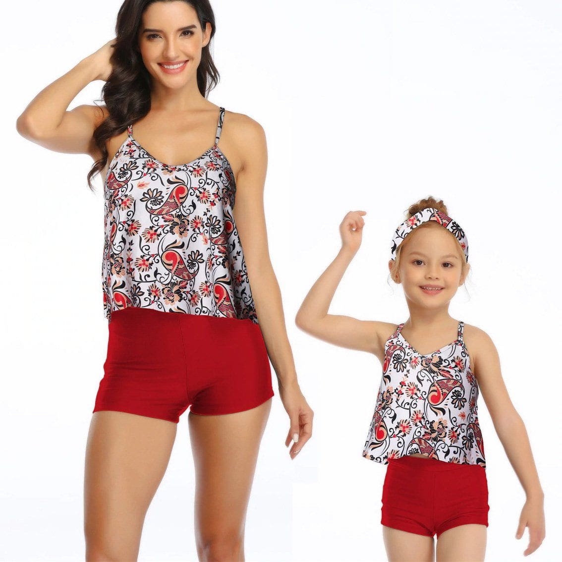 Maillot De Bain Mere Fille Tankini Rouge et Blanc