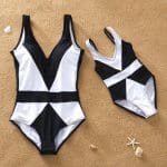 Maillot De Bain Mere Fille Une Piece Blanc Et Noir