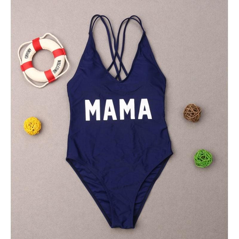 Maillot De Bain Mere Fille Une Piece Bleu Marine – Image 2