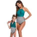 Maillot De Bain Mere Fille Une Piece Bleu Paon