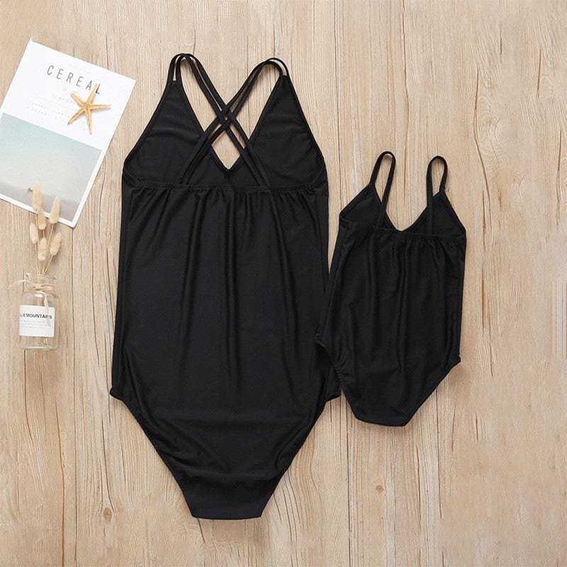 Maillot De Bain Mere Fille Une Piece Noir – Image 2