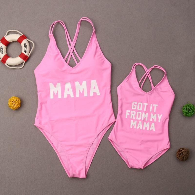 Maillot De Bain Mere Fille Une Piece Rose – Image 4