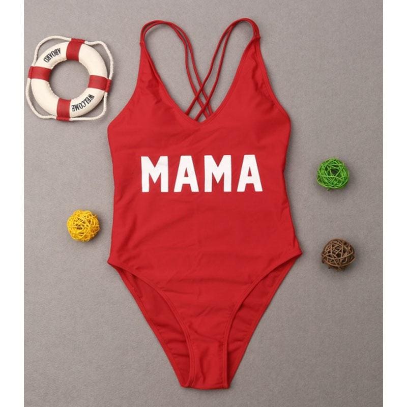 Maillot De Bain Mere Fille Une Piece Rouge – Image 2