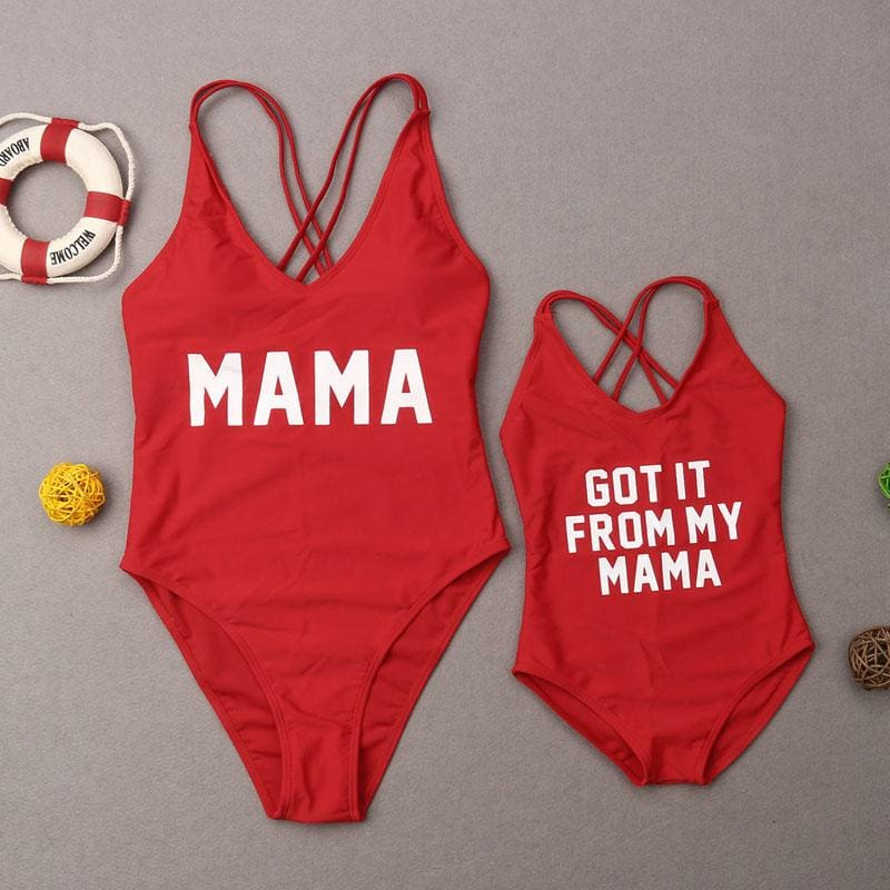 Maillot De Bain Mere Fille Une Piece Rouge