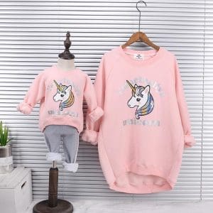 Pull Mere Fille Licorne Rose