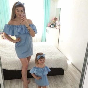 Robe Assortie Bleue Pour Mère Et Fille