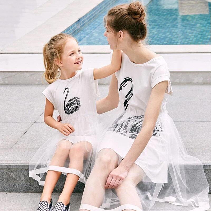 Robe Assortie Mère Et Fille En Blanc
